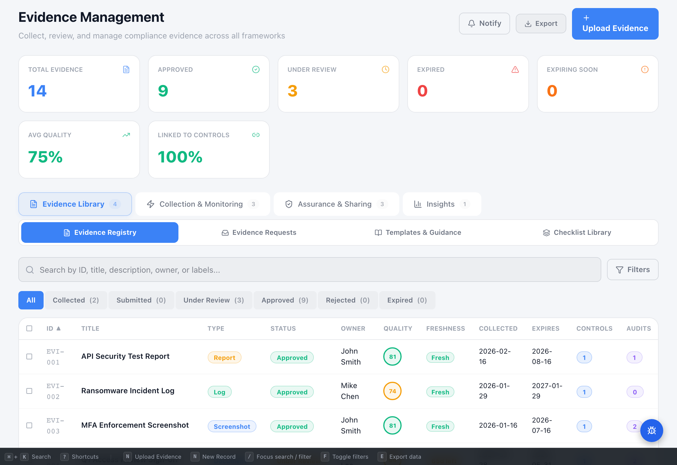 Evidence Collection — Compliance Enablers platform