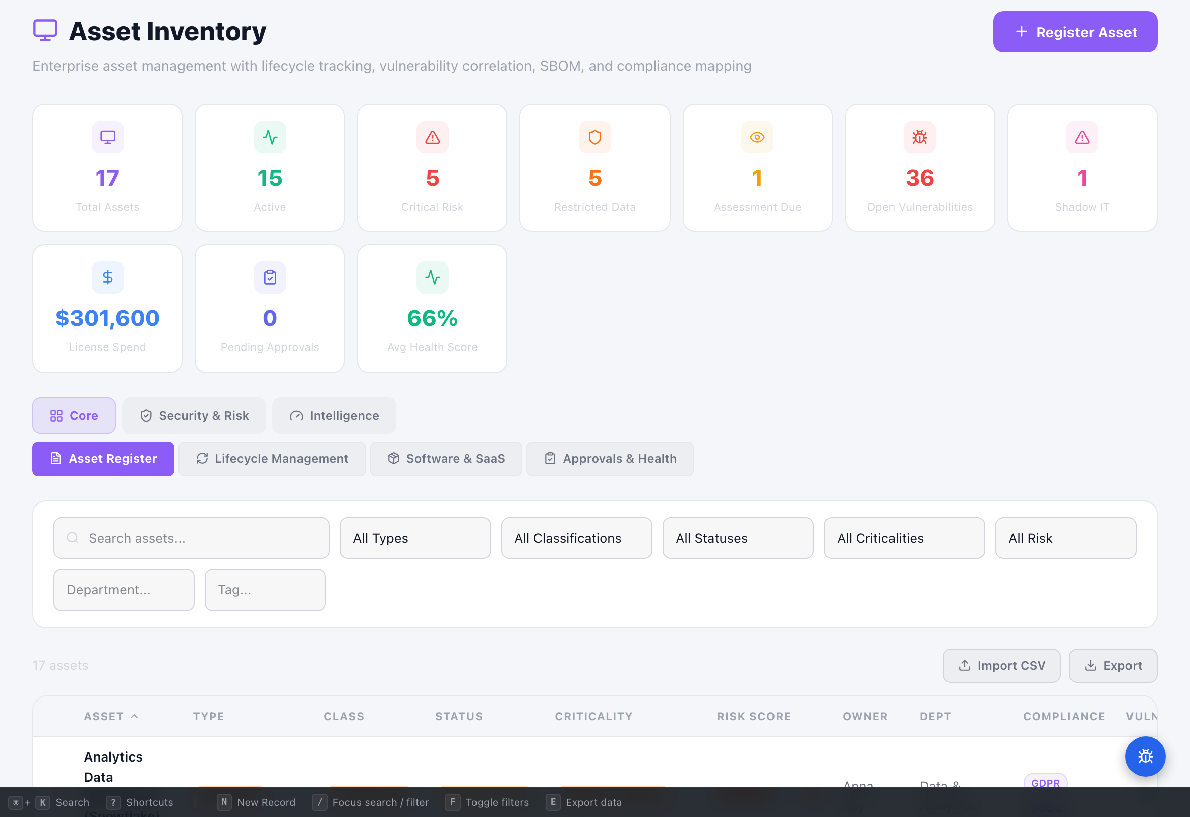 Asset Inventory — Compliance Enablers platform