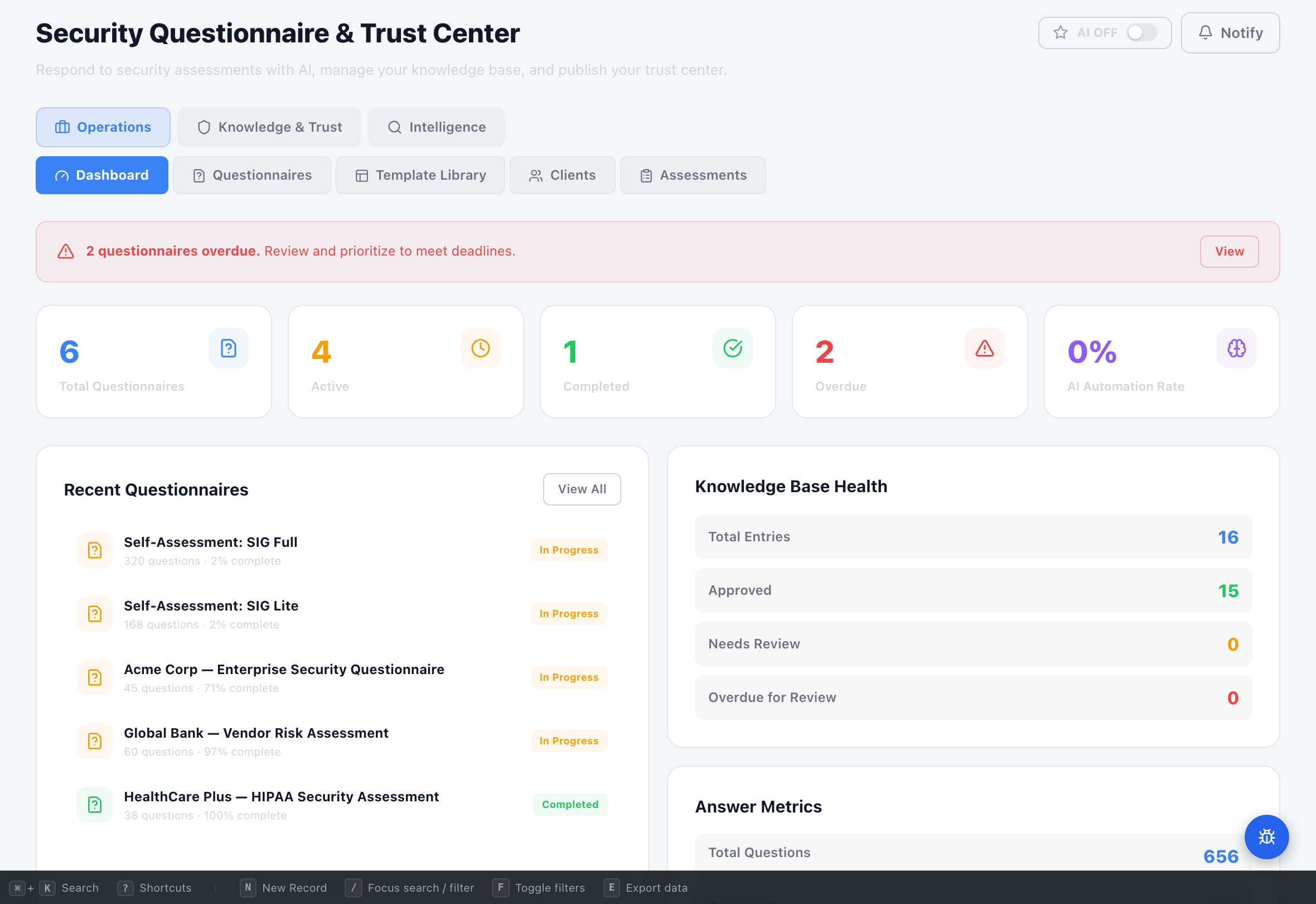 AI Questionnaire — Compliance Enablers platform