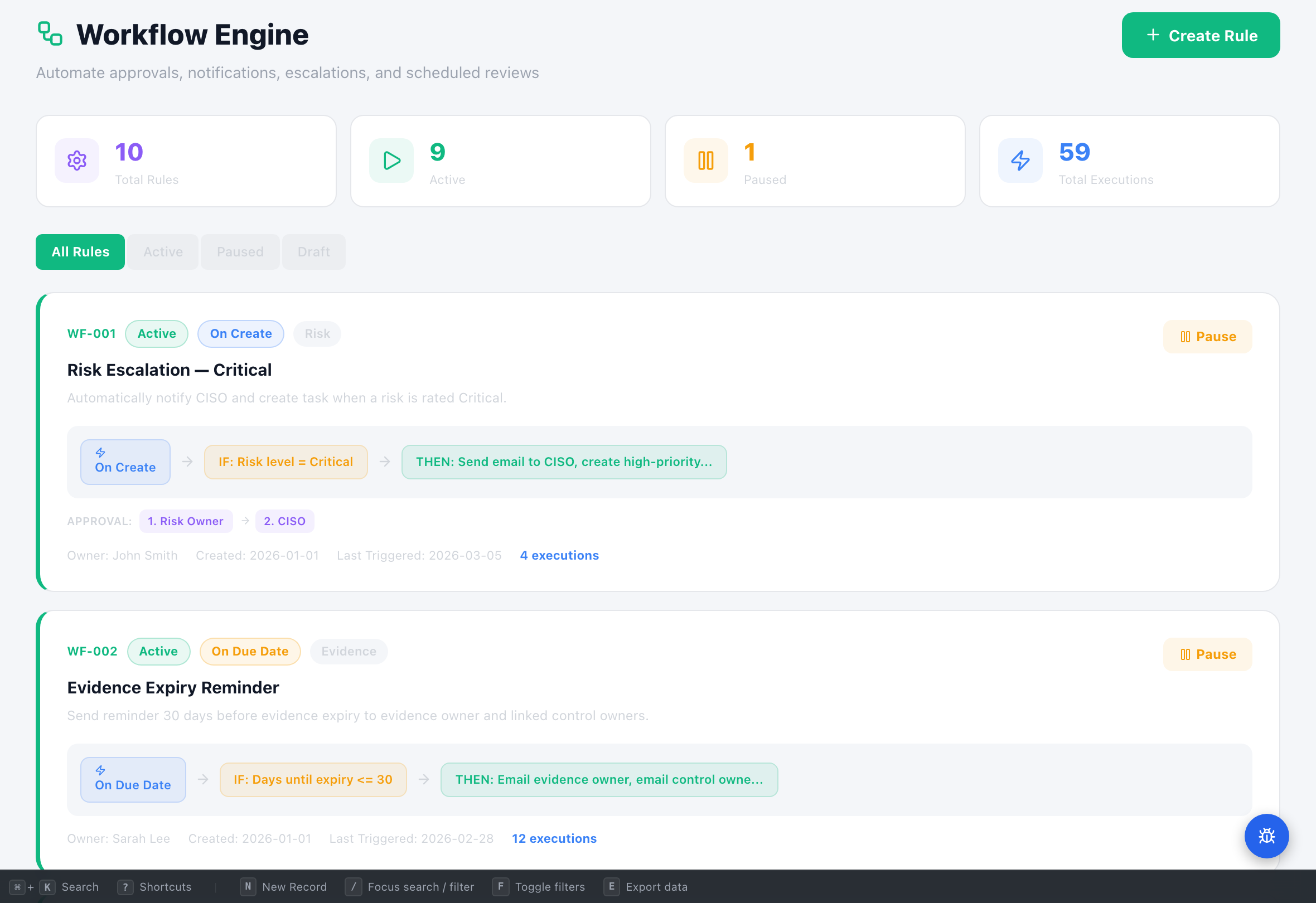 Workflow & Automation Engine — Compliance Enablers platform